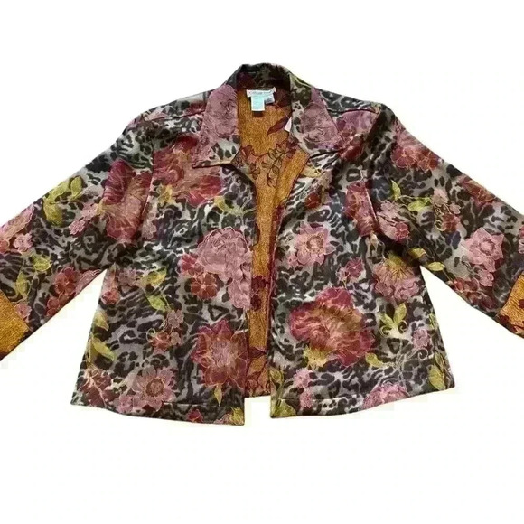 Coldwater Creek Animal Rose Shimmer Floral Print Reversible Jacket Size L Boho - Picture 8 of 16